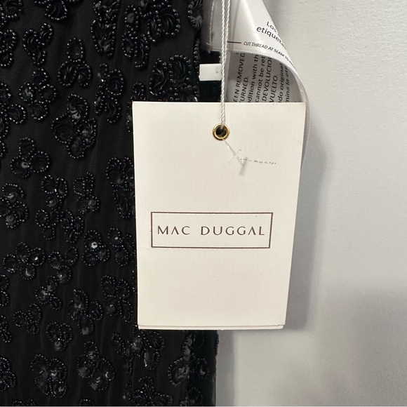 Mac Duggal HAND BEADED FLOUNCE SLEEVE MIDI DRESS Black Size 12 Style 10771 - Picture 7 of 12